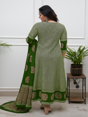 Black & Beige Printed Anarkali Set with Dupatta