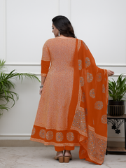 Black & Beige Printed Anarkali Set with Dupatta