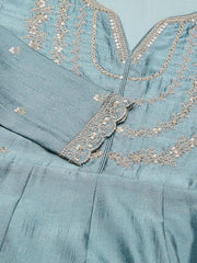 Powder Blue Silk Kurta Set with Embroidered Dupatta