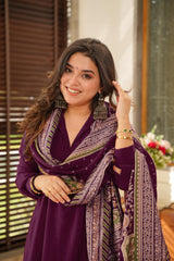 Plum Purple Cotton Kurta Set with Printed Dupatta