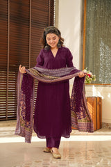 Plum Purple Cotton Kurta Set with Printed Dupatta