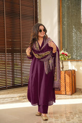 Plum Purple Cotton Kurta Set with Printed Dupatta