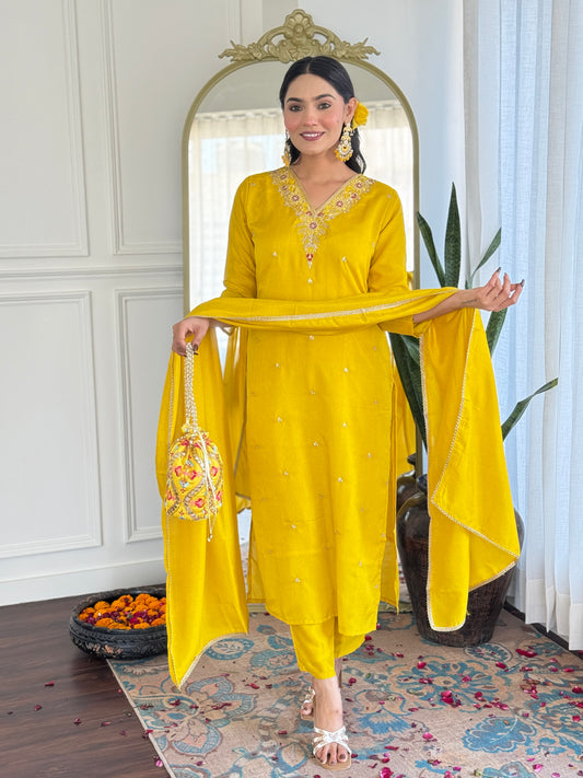 Teal Blue Embroidered Kurta Set