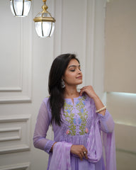 Lavender Anarkali Kurta Set with Embroidered Yoke