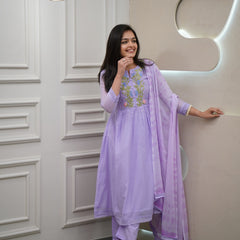 Lavender Anarkali Kurta Set with Embroidered Yoke