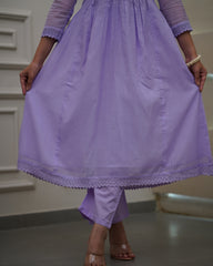 Lavender Anarkali Kurta Set with Embroidered Yoke