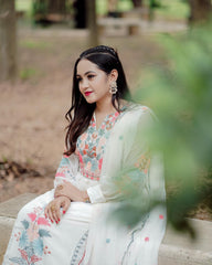 Off White Printed Anarkali Kurta Set