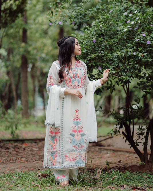 Off White Printed Anarkali Kurta Set