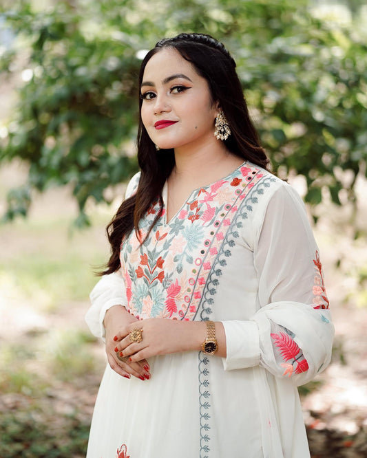 Off White Printed Anarkali Kurta Set