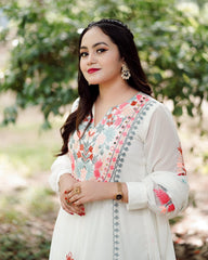 Off White Printed Anarkali Kurta Set
