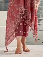 Maroon Cotton Silk Kurta Set with Embroidery