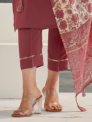 Maroon Cotton Silk Kurta Set with Embroidery