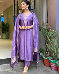 Lavender Silk Kurta Set with Banarasi Dupatta