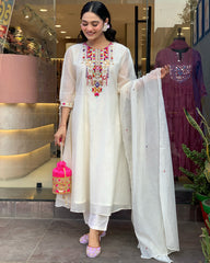 Maroon Silk Anarkali Set with Embroidered Yoke