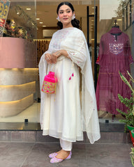 Maroon Silk Anarkali Set with Embroidered Yoke