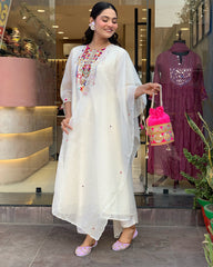 Maroon Silk Anarkali Set with Embroidered Yoke