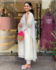 Maroon Silk Anarkali Set with Embroidered Yoke