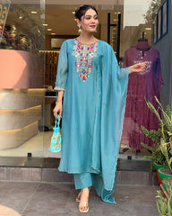 Maroon Silk Anarkali Set with Embroidered Yoke