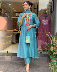 Maroon Silk Anarkali Set with Embroidered Yoke