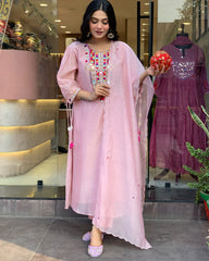 Maroon Silk Anarkali Set with Embroidered Yoke