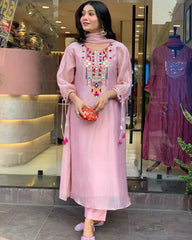 Maroon Silk Anarkali Set with Embroidered Yoke