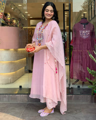 Maroon Silk Anarkali Set with Embroidered Yoke