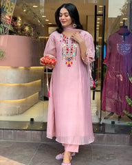 Maroon Silk Anarkali Set with Embroidered Yoke