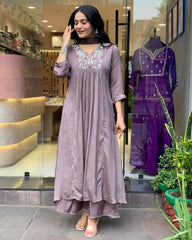 Wine Pink Embroidered Kurta Set with Dupatta