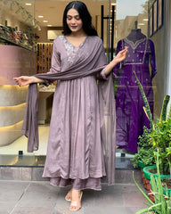 Wine Pink Embroidered Kurta Set with Dupatta