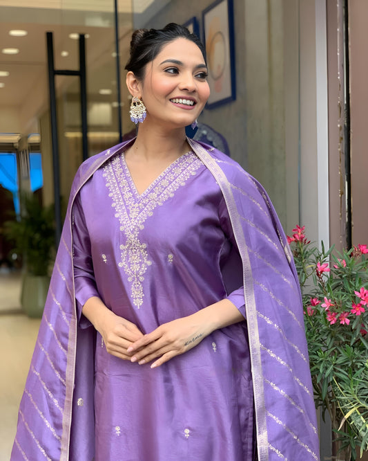 Lavender Silk Kurta Set with Banarasi Dupatta