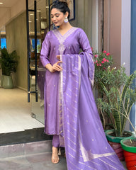 Lavender Silk Kurta Set with Banarasi Dupatta