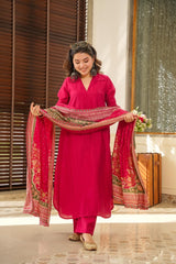 Plum Purple Cotton Kurta Set with Printed Dupatta