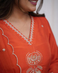 Title – Orange Kurta Set with Organza Dupatta