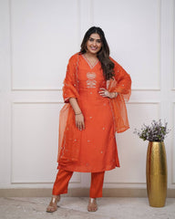 Title – Orange Kurta Set with Organza Dupatta