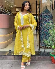 Lavender Chanderi Kurta Set with Embroidered Dupatta