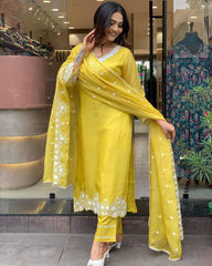 Lavender Chanderi Kurta Set with Embroidered Dupatta