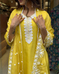 Lavender Chanderi Kurta Set with Embroidered Dupatta