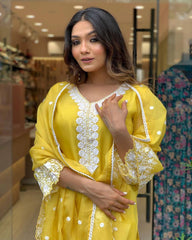 Lavender Chanderi Kurta Set with Embroidered Dupatta
