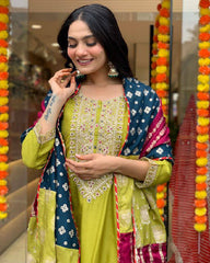 Lime Green Kurta Set with Bandhani Patchwork Dupatta