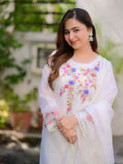 White Floral Embroidered Kurta Set with Dupatta