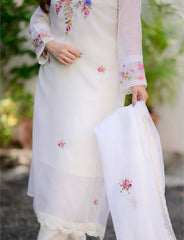 White Floral Embroidered Kurta Set with Dupatta