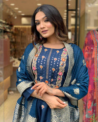 Navy Blue Silk Kurta Set with Banarasi Dupatta
