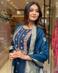 Navy Blue Silk Kurta Set with Banarasi Dupatta