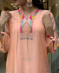 Peach Kurta Set with Floral Dupatta
