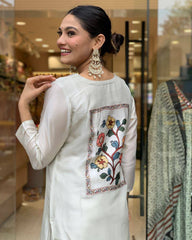Ivory Kurta Set with Multicolor Printed Dupatta
