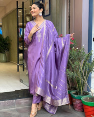 Lavender Silk Kurta Set with Banarasi Dupatta