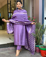 Lavender Silk Kurta Set with Banarasi Dupatta