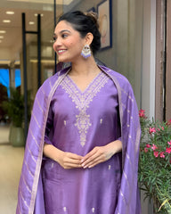 Lavender Silk Kurta Set with Banarasi Dupatta