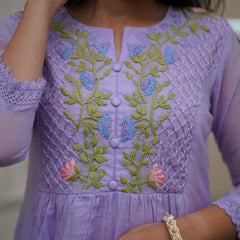 Lavender Anarkali Kurta Set with Embroidered Yoke