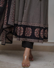 Black &amp; Beige Printed Anarkali Set with Dupatta